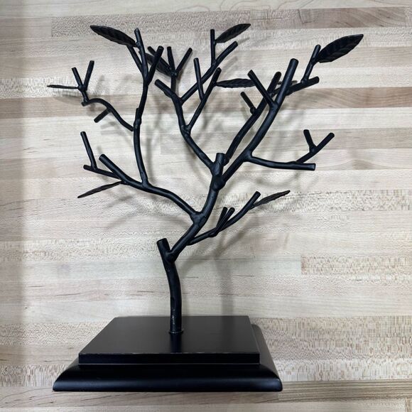 Black Metal Jewelry Tree Organizer – Branch & Leaf Design, 12x11” - Picture 3 of 5